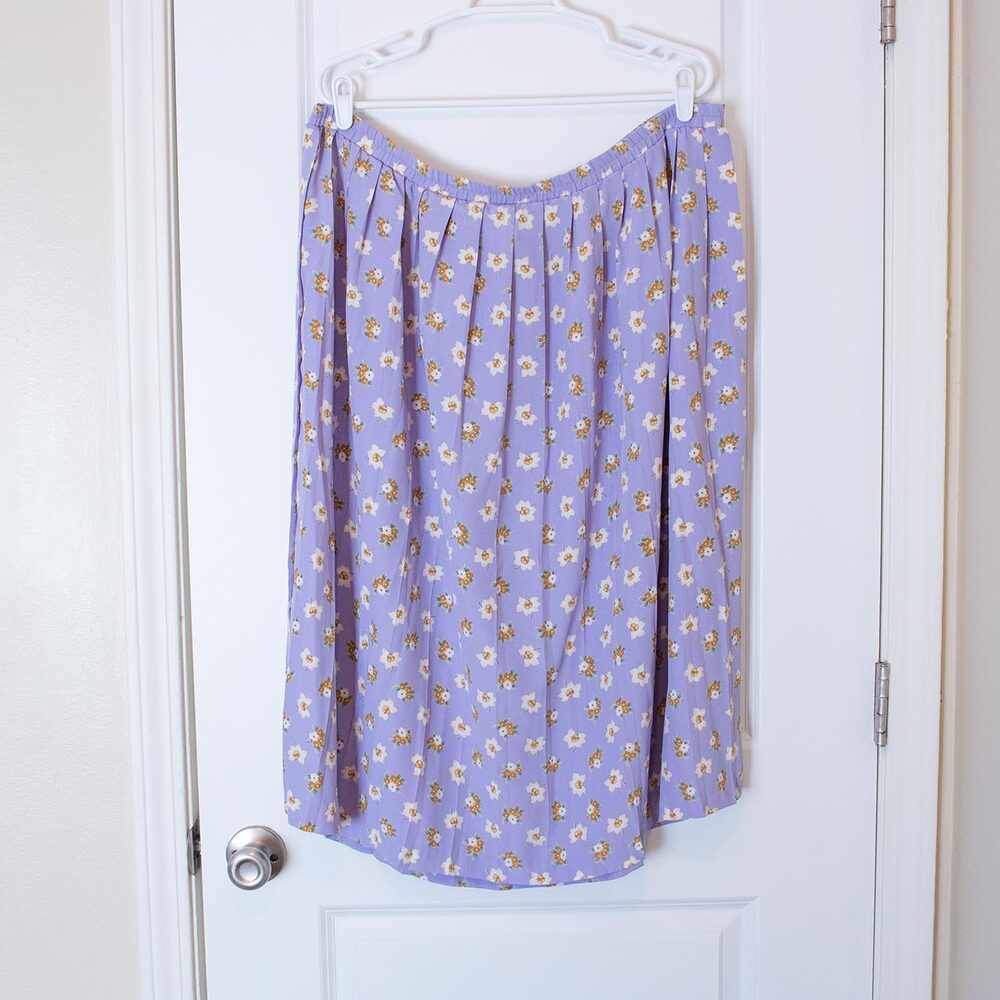 Vtg 18 Lavender Daisy Skirt Cottagecore Elastic Floral Fairycore Light Spring